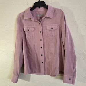 Croft & Barrow L Suede Look Blouse Dusty Pink Long Sleeve Utility Pockets